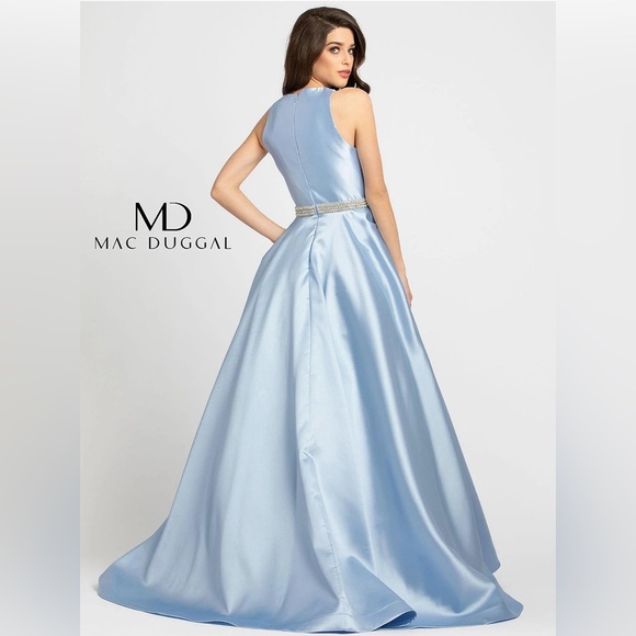 Powder blue long sleeveless beaded prom dress - Picture 3 of 4